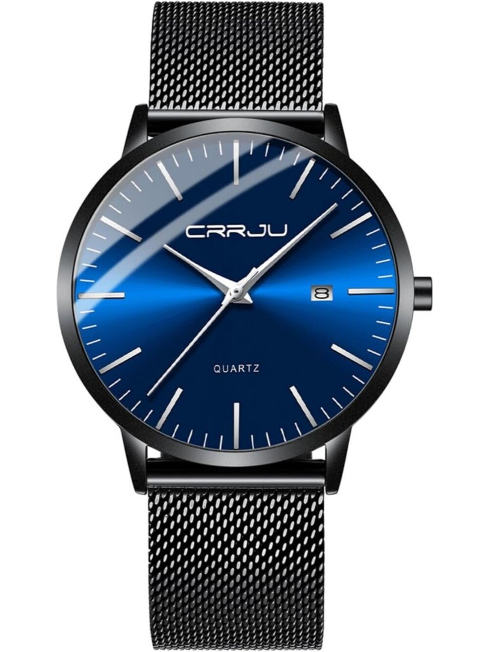 Men's Silver Blue Minimalist Luxury Quartz Stainless Steel Band Classic Watch